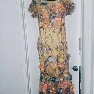 Colorful Mesh 3D Floral Embroidered Long Dress Size 02